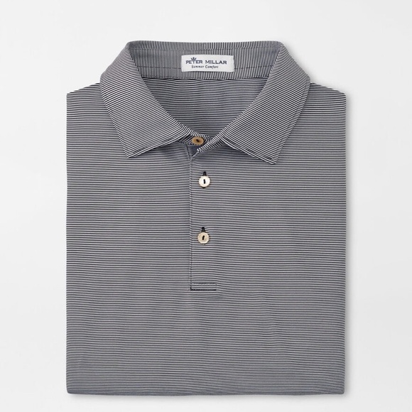 Peter Millar black/white narrow stripe 3 button placket short sleeve polo shirt. - Picture 1 of 6